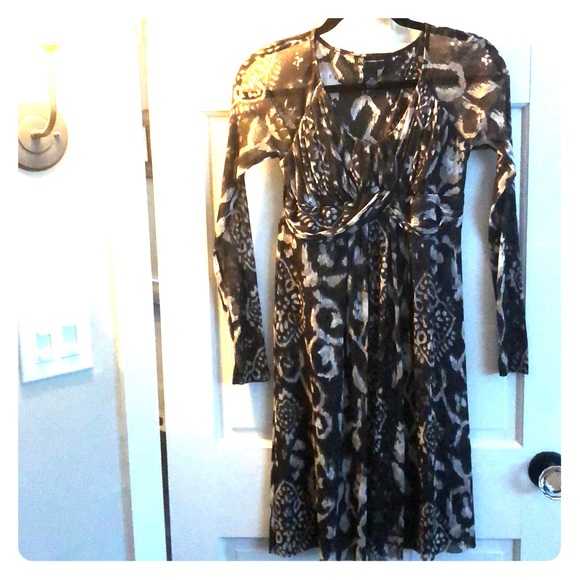 Brown Itkat Print Dress - Picture 1 of 8